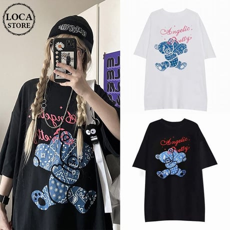 ユニセックス tシャツ ハート クマちゃん ベアー ルーズ 韓国ファッション メンズ レディース オーバーサイズ 大きめ カジュアル ストリート系 DTC-641736753814