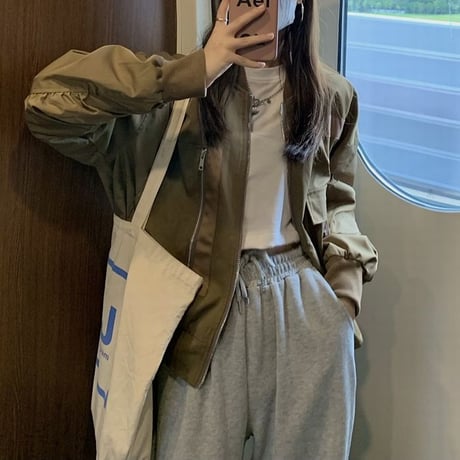 ミリタリー風 ブルゾン ジャンパー MA-1 ポケット 薄手 ルーズ 韓国ファッション レディース 大人可愛い ガーリー カジュアル 韓国ストリートファッション DTC-680499052243