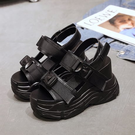スポーツサンダル 22.0～24.5cm 12cmヒール ベルクロ 厚底 カジュアル 韓国ファッション レディース サンダル スポサン 厚底サンダル マジックテープ DTC-588811253607