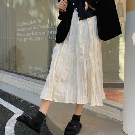 プリーツスカート ハイウエスト ロング丈 Aラインスカート フレアスカート ウエストゴム レトロ 韓国ファッション レディース 大人可愛い ガーリー フェミニン DTC-661833506858