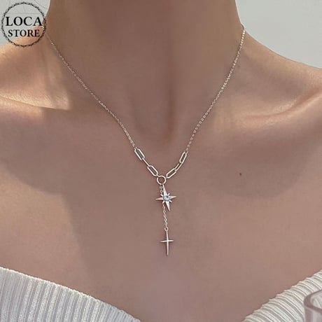 スター クロス ネックレス チェーン付き 六芒星 CZ キュービックジルコニア レディース ペンダント アクセサリー 合金 シンプル ジュエリー アクセサリー DTCA-656708770615