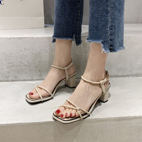 サンダル アンクルストラップ チャンキーヒール 6cm 韓国ファッション レディース ストラップ パンプス キュート 痛くない かわいい 靴 歩きやすい 614220846719