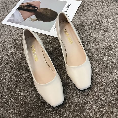 スエードタイプとPUタイプの2種類！ パンプス チャンキーヒール 4.5cm 韓国ファッション レディース スクエアトゥ シューズ キュート 痛くない かわいい 歩きやすい 598354617919