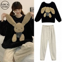 ルームウェア パジャマ セットアップ フリース トップス + パンツ ラビット うさぎ 長袖 上下セット 長袖 韓国ファッション レディース もこもこ ガーリー 627109268664