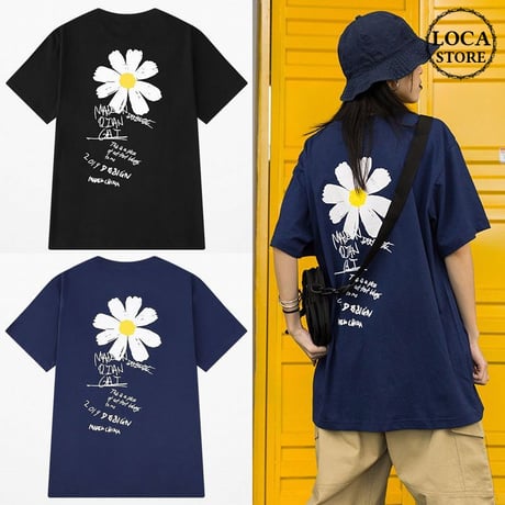 ユニセックス 半袖 Tシャツ メンズ レディース 英字 花 フラワープリント オーバーサイズ 大きいサイズ ルーズ ストリート TBN-596627847023