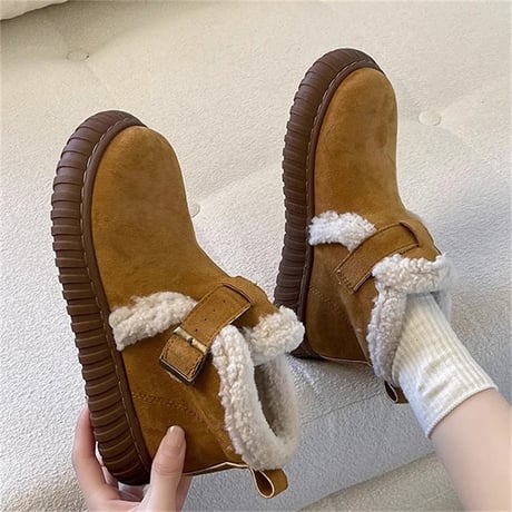 ショートブーツ 22.5～25.0cm インナーボア ムートンブーツ ブーツ ベルト もこもこ シューズ カジュアル かわいい 韓国ファッション レディース DTC-740944078640