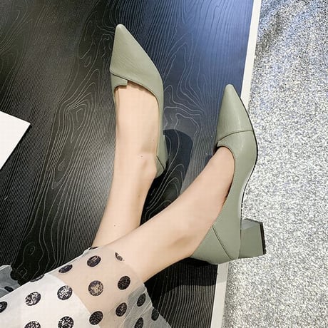 パンプス チャンキーヒール バブーシュ スクエアトゥ 韓国ファッション レディース 潰し履き 歩きやすい DTC-599533235253