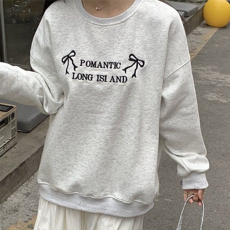 スウェット トレーナー リボン ロゴ プルオーバー トップス ルーズ ゆったり 長袖 レトロ 韓国ファッション レディース 大人可愛い ガーリー カジュアル DTC-769369677144
