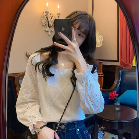 ニット スクエアネック プルオーバー シンプル ルーズ レトロ 韓国ファッション レディース 大人可愛い ガーリー DTC-657782013742