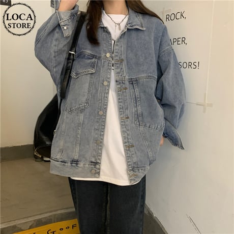 デニムジャケット Gジャン オーバーサイズ ビッグシルエット アウター ドロップショルダー レトロ 韓国ファッション レディース ガーリー カジュアル ストリート系 DTC-654875187625