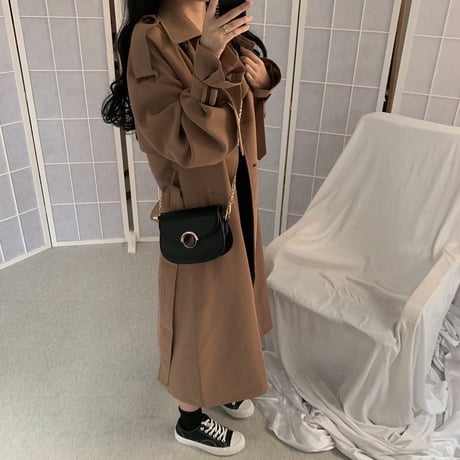 ロングコート 袖ベルト 韓国 ファッション レディース シングルブレスト アウター ロング丈コート レトロ シンプル (DTC-603630388177)