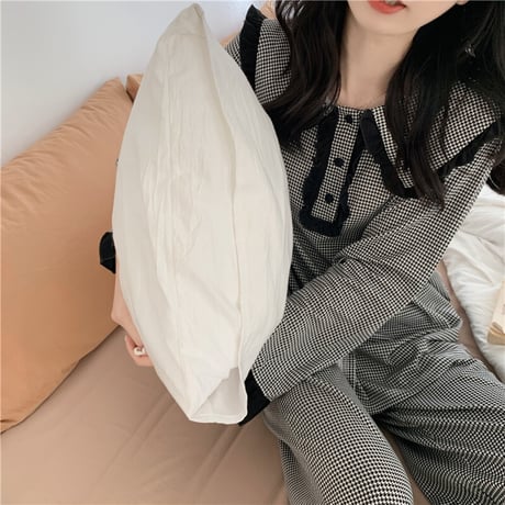 ルームウェア セットアップ パジャマ チェック柄 フリル トップス パンツ 上下セット 部屋着 韓国ファッション レディース 大人可愛い ガーリー フェミニン DTC-664959658095