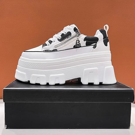 厚底 キャンバススニーカー 22.5～24.5cm シューレース サイドファスナー ベーシック カジュアル 大人可愛い ガーリー 韓国ファッション レディース DTC-649218568067