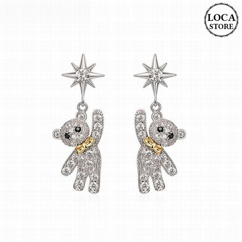 くまのピアス クリスタル キラキラ 韓国アクセサリー レディース