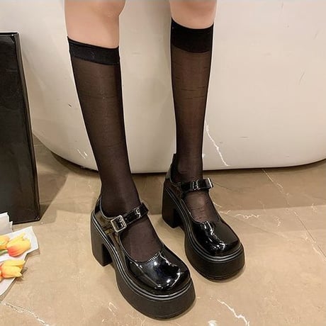 光沢あり・光沢なしの2タイプ展開！ ストラップ パンプス 22.5～25.0cm プラットフォーム 厚底 ローファー 厚底シューズ 靴 韓国ファッション レディース DTC-749239870739
