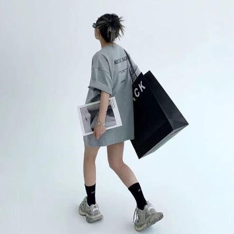 ユニセックス Tシャツ ワンポイント バックプリント 半袖 ドロップショルダー トップス 半袖 シンプル ルーズ レトロ ストリートファッション カジュアル DTCA-780897175300