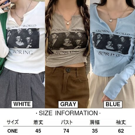 【3カラー】 Tシャツ 長袖 キーネック ショート丈 ロンT カットソー レトロ 韓国ファッション レディース 大人可愛い ガーリー カジュアル DTC-666641340557