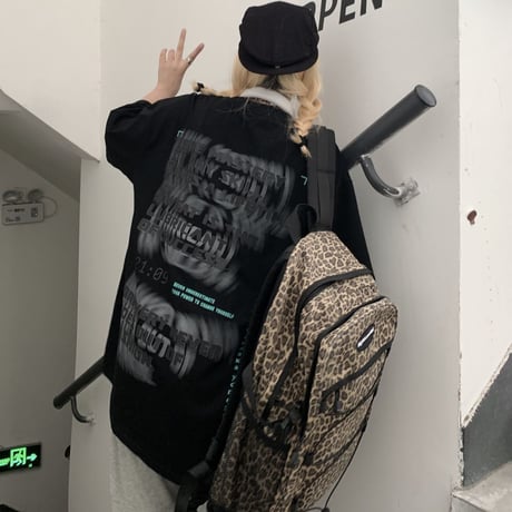 ユニセックス Tシャツ 半袖 ファントムレタープリント ラウンドネック オーバーサイズ トップス 大きめ カジュアル ストリートファッション DTC-640595956534