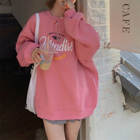 トレーナー プラスベルベット プルオーバー オーバーサイズ シンプル 韓国ファッション レディース トップス ルーズ レトロ ガーリー カジュアル ストリート系 DTC-655184802938