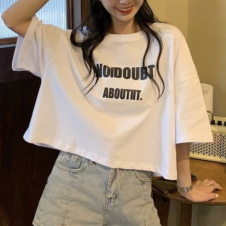 クロップド丈 Tシャツ 半袖 ラウンドネック へそ出し 韓国ファッション レディース ショート丈 トップス カットソー 夏 大人可愛い ガーリー DTC-619963183293
