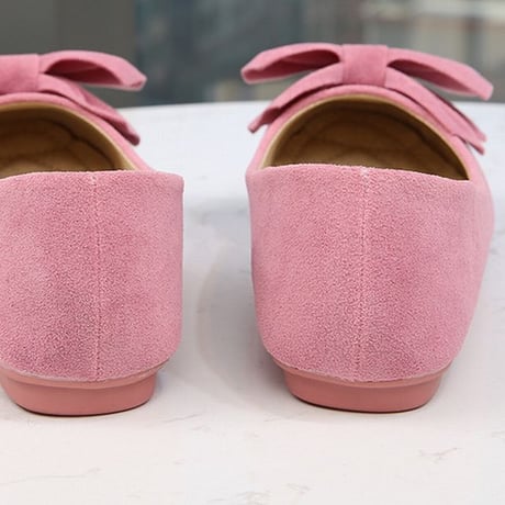 パンプス リボン 22.0～26.5cm スクエアトゥ ぺたんこ ローヒール スエード フラットシューズ かわいい 歩きやすい 韓国ファッション レディース DTCA-701893576873