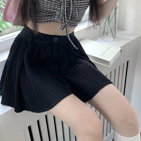 プリーツ ショートパンツ ハイウエスト Aライン ワイドパンツ レトロ 韓国ファッション レディース 大人可愛い ガーリー DTC-707576598152