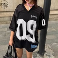 ユニフォーム風 tシャツ ナンバリング メッシュ オーバーサイズ トップス クルーネック ゆったり 半袖 レトロ 大人可愛い ガーリー カジュアル DTCA-938589496378