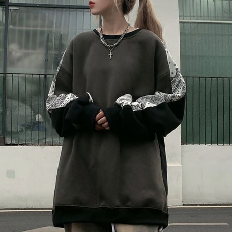 ユニセックス トレーナー バイカラー 裏起毛 プルオーバー スウェット オーバーサイズ 韓国ファッション メンズ レディース カジュアル ストリート系 DTC-657543864365