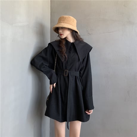 ブラウス シャツ 大きい襟 ベルト 長袖 韓国ファッション レディース ワンピース トップス ゆったり カットソー 大人可愛い ガーリー DTC-625594554550