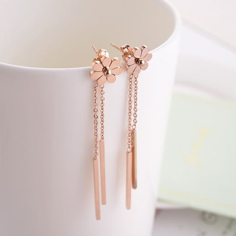ピアス フラワー 花 チェーン 金属アレルギー対応 スタッドピアス アクセサリー チタンスチール316L DTC-573913280047