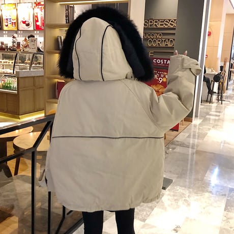 ファーブルゾン ダウンジャケット 韓国ファッション レディース ルーズ ジャンパー ゆったり ファーフード 体型カバー 大人カジュアル 韓国 (DTC-606322579577)