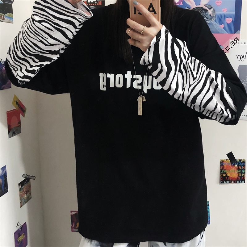 フェイクレイヤード ドッキングトップス tシャツ ロンT ゼブラ柄 長袖