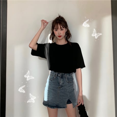 Tシャツ 半袖 シースルー バタフライ ブラック 韓国ファッション レディース トップス ラウンドネック かわいい セクシー カジュアル シンプル ガーリー DTC-637997295433_bk