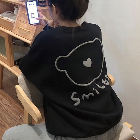 トレーナー プラスベルベット クマちゃん ベアー シンプル ルーズ オーバーサイズ ゆったり 大きめ 韓国ファッション レディース ガーリー カジュアル DTC-658810069735