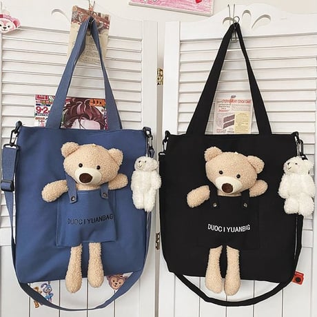 ぬいぐるみ付き トートバッグ 大容量 オールシーズン 帆布バッグ バッグ クマ ベアー キャンバストート カジュアル 韓国ファッション レディース DTC-643268837509