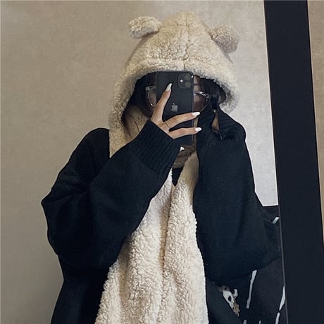 フード付きマフラー 耳付き クマ耳 フード付き ボアマフラー もこもこ フードマフラー ロングマフラー 防寒 暖かい 厚手 韓国ファッション レディース ガーリー DTC-630248123865