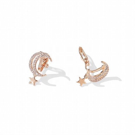 ピアス イヤリング ムーン スター 月 星 ラインストーン キラキラ 韓国アクセサリー クリップ キャッチ 合金 シルバー925 アクセサリー DTC-576399845458