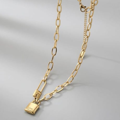 ネックレス 南京錠 安全ピン Love チョーカー 金属アレルギー対応 ペンダント アクセサリー チタンスチール316L K14メッキ シンプル ジュエリー DTC-645262984111