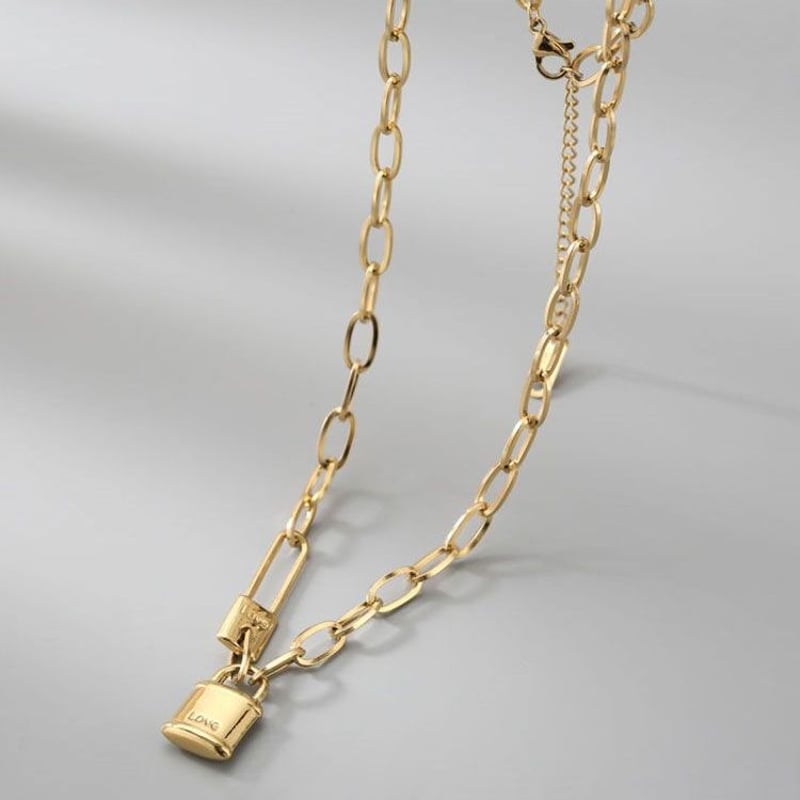 ネックレス 南京錠 安全ピン Love チョーカー 金属アレルギー