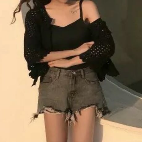 サマーニット カーディガン 透かし編み レース 薄手 ショート丈 7分袖 ベルスリーブ レトロ 韓国ファッション レディース 大人可愛い ガーリー DCT-572351253343