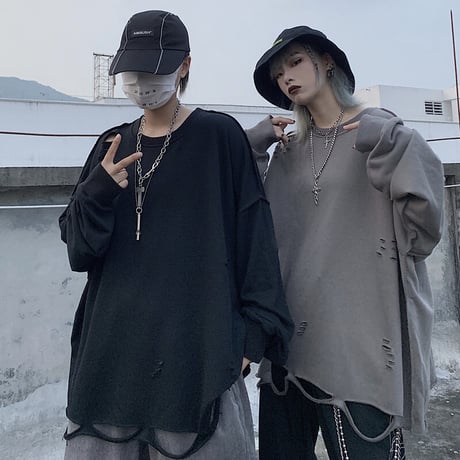 ユニセックス トレーナー メンズ レディース ダメージ加工 スウェット オーバーサイズ 大きいサイズ ルーズ ストリート TBN-600008552771