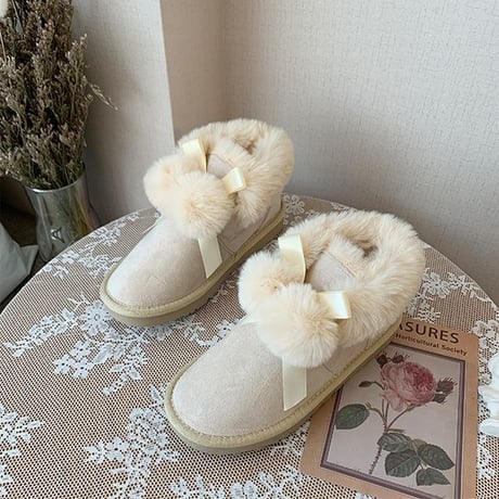ファーブーツ ショートブーツ 22.5～24.5cm ファーシューズ ボンボン ムートンブーツ カジュアル 歩きやすい おしゃれ 疲れない 大人可愛い ガーリー DTC-607619523952