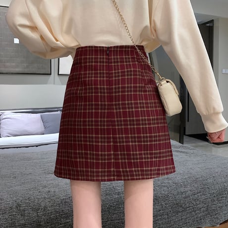 チェック柄 スカート ハイウエスト ミニスカート 台形スカート Aライン レトロ 韓国ファッション レディース 大人可愛い ガーリー DTC-650941727391