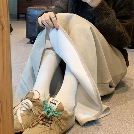 ロングスカート 裏起毛 ハイウエスト Aライン スカート 秋 冬 レトロ 韓国ファッション レディース 大人可愛い ガーリー DTC-856761915787