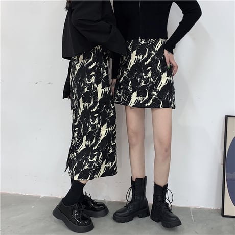 2点セット ミニスカート ＋ ロングスカート タイダイ染め 台形スカート ハイウエスト 韓国ファッション レディース タイトスカート 大人可愛い ガーリー DTC-635660946074_S