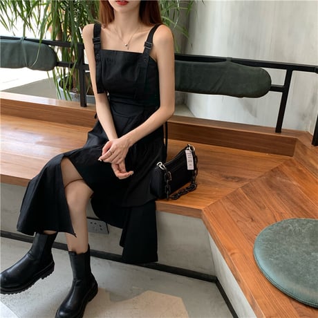 ワンピース アシンメトリー 不規則デザイン 韓国ファッション レディース オープンショルダー サスペンダースカート 大人カジュアル 大人可愛い ガーリー (DTC-622524123281)