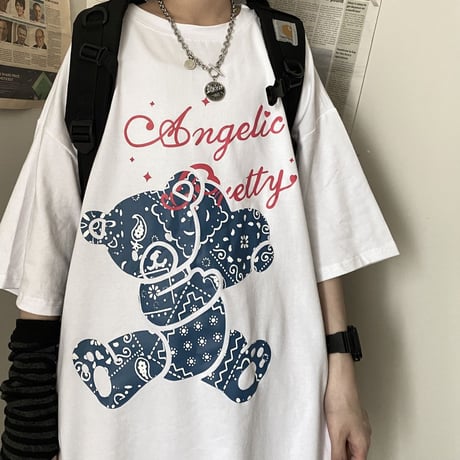ユニセックス tシャツ ハート クマちゃん ベアー ルーズ 韓国ファッション メンズ レディース オーバーサイズ 大きめ カジュアル ストリート系 DTC-641736753814