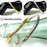 ハワイアンジュエリー バングル 金属アレルギー対応 プルメリア スクロール メンズ レディース サージカルステンレス アクセサリー シルバー ゴールド gbg867