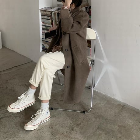 ステンカラーコート ウールコート ロングコート フェイクウール シングルブレスト アウター 長袖 韓国ファッション レディース ルーズ レトロ 大人可愛い ガーリー DTC-656977531859