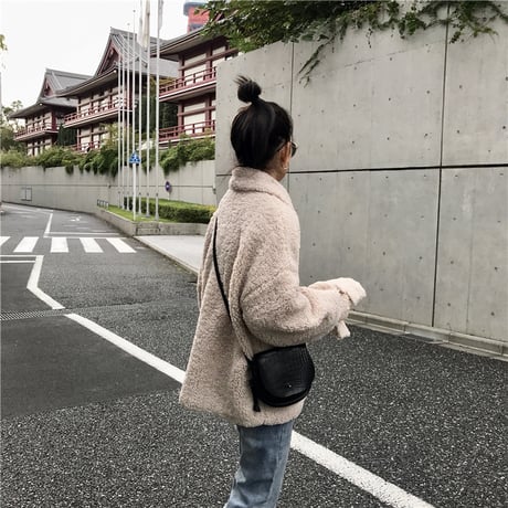 韓国ファッション ショートコート ジャケット もこもこ シングルブレスト コート 大きいポケット 大人カジュアル 秋 冬 オルチャン 韓国 レディース (DTC-603700733049)